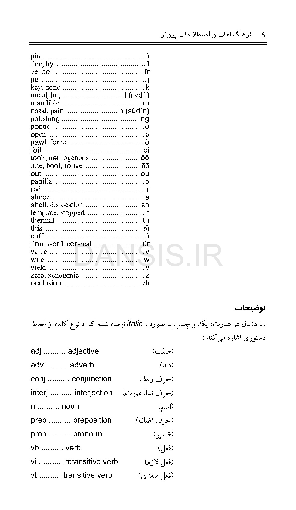 تصویر  فرهنگ لغات و اصطلاحات پروتز