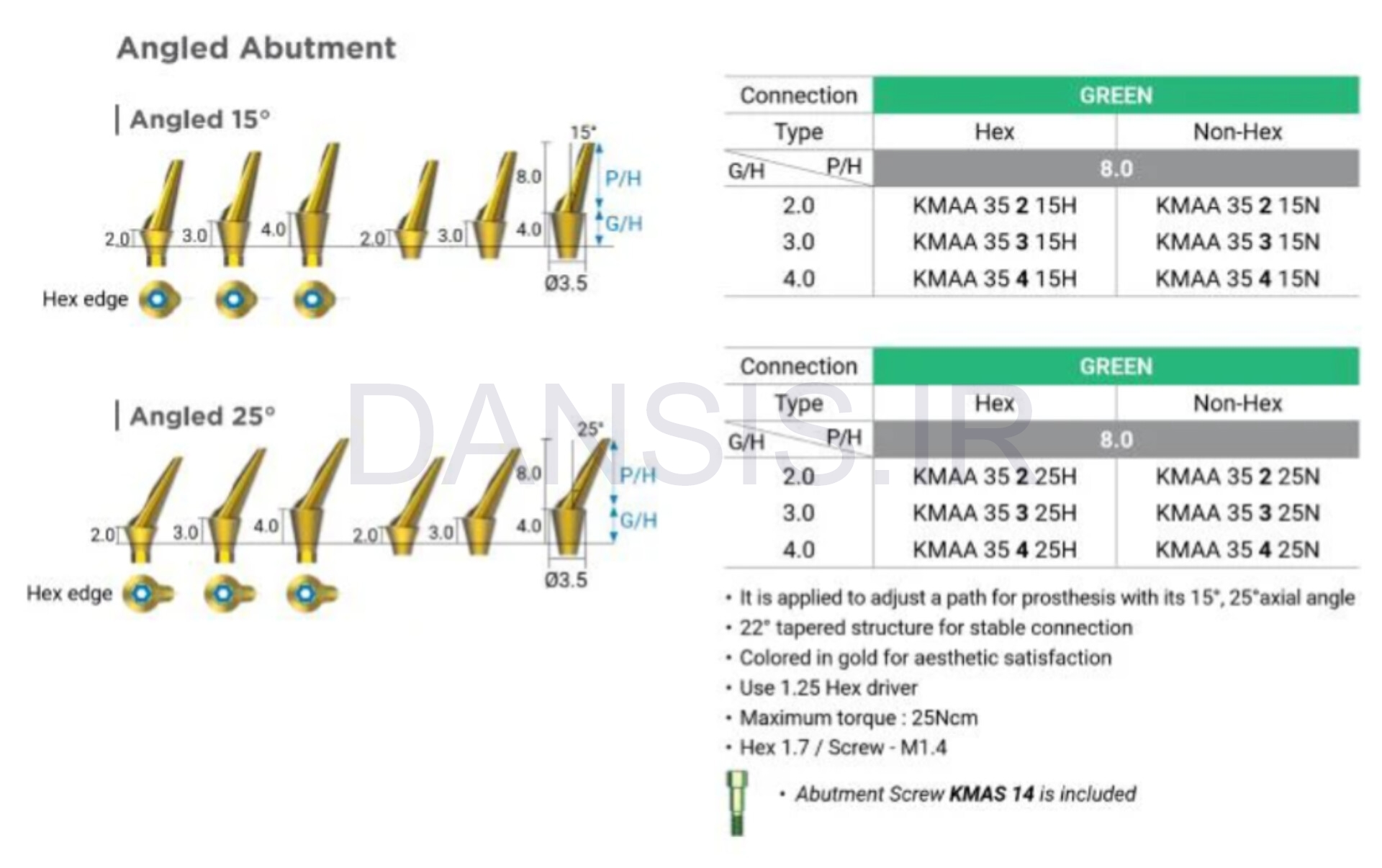تصویر  اباتمنت زاویه دار مینی بایوجنسیس(G.Diff)