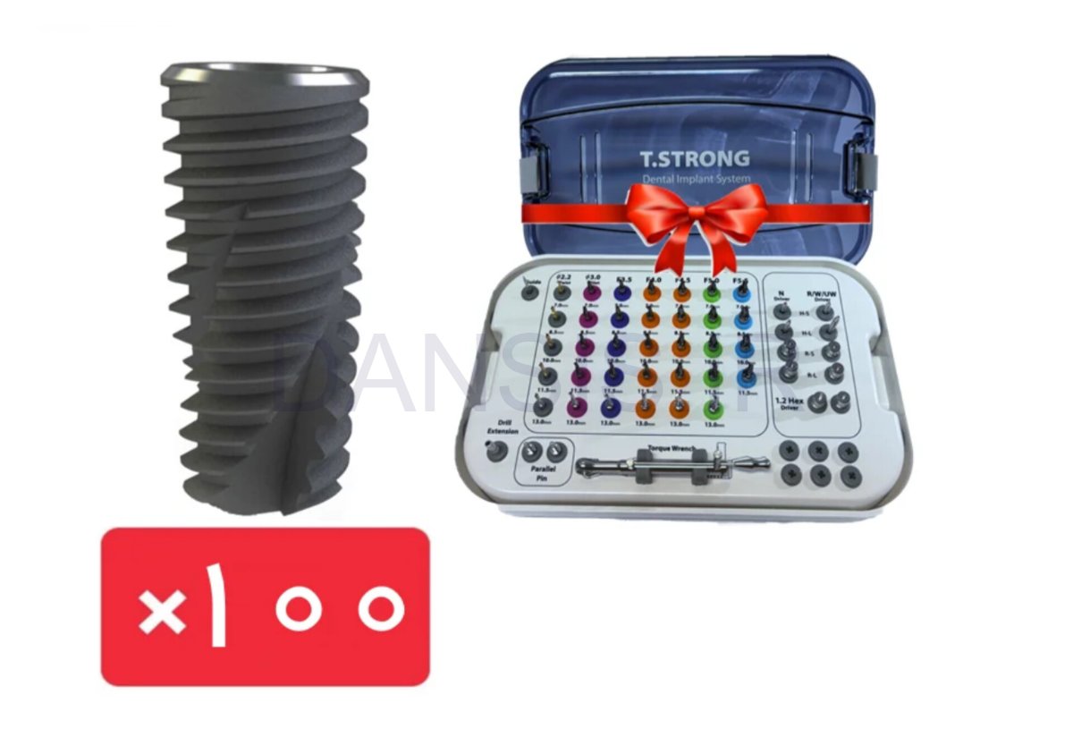 تصویر  پکیج 100 واحد فیکسچر تی استرانگ (T.STRONG) با آفر کیت جراحی فول رایگان