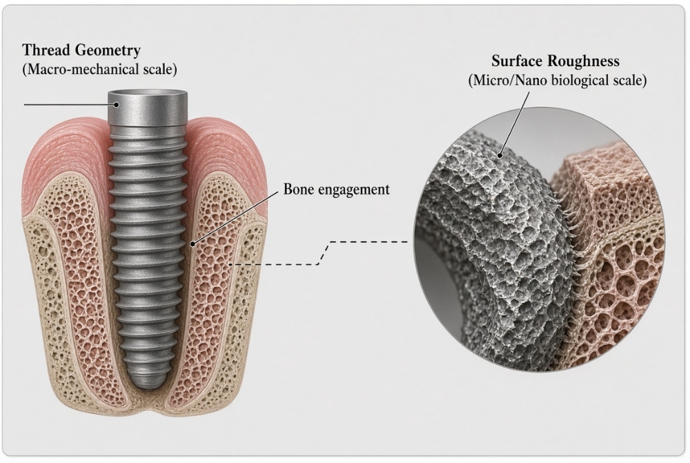 مقایسه مقیاس Thread Geometry و Surface Roughness در ایمپلنت دندانی
